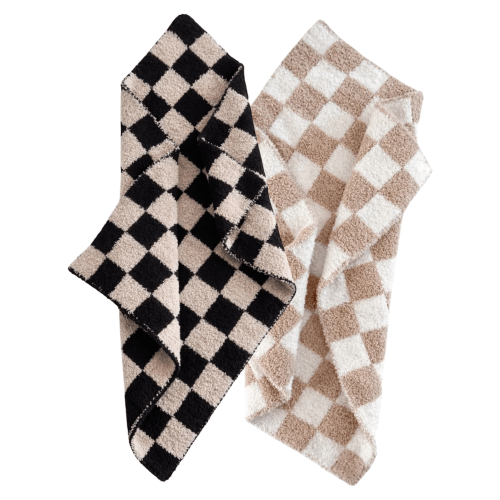 2-Pack Phufy® Bliss Mini Blanket, Cocoa/Cocoa Black Checkerboard – SpearmintLOVE