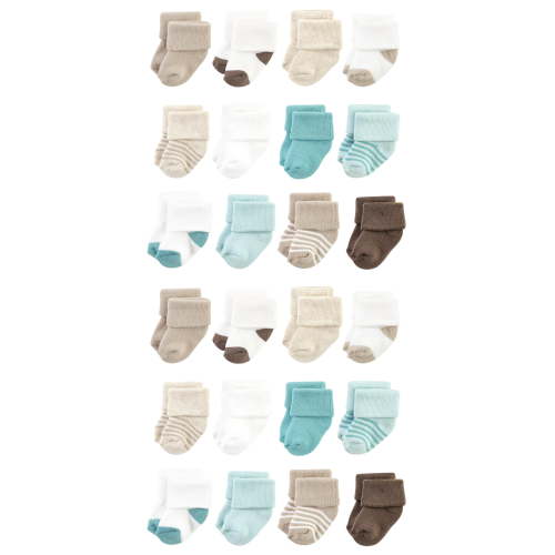 Hudson Baby Cotton Rich Baby Terry Socks 24-Pack, Teal Brown Stripe, 6-12 Months