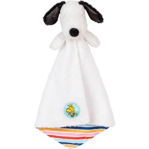 Kids Preferred Peanuts Snoopy Baby Blanket - Ultra Soft, Striped Details, Snoopy Lovey, Satin Accents, Ages 0 Months and Up, Woodstock Applique, 15 In