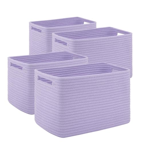 SIXDOVE 4 Pack Storage Baskets for Organizing Toys, Towels, and Clothes, Woven Basket for Shelves, Sturdy Nursery Cube Bins for Storage, 13''L x9''W x7.8''H, Purple