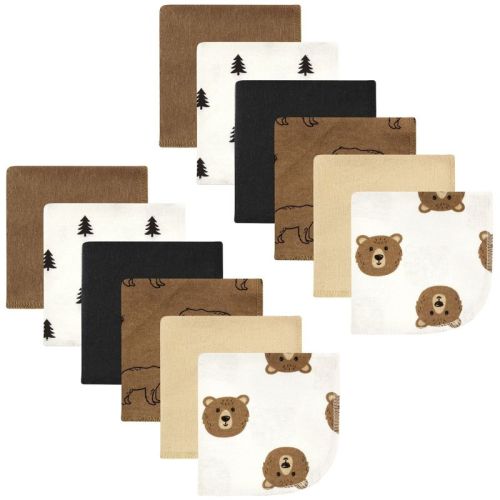 Hudson Baby Flannel Cotton Washcloths, Brown Bear 12 Pack, One Size