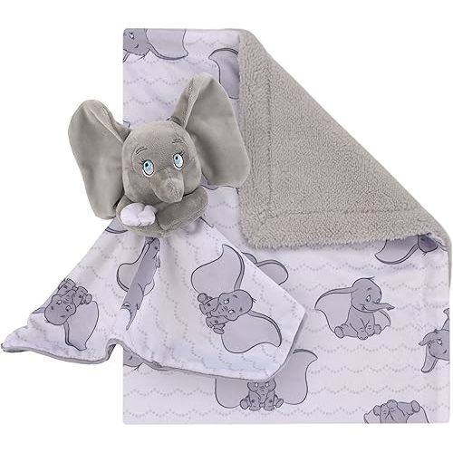 Disney Dumbo Gray and White Super Soft Sherpa Baby Blanket and Security Blanket 2-Piece Set
