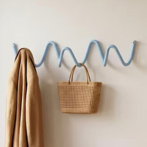 Bauhaus Wave Wall Hook Rack Sky Blue | Minimalist Metal Coat Hanger | Entryway Organizer | Colorful Space Saving Hook | Housewarming Gift