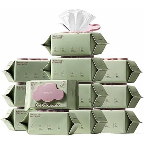 Bc Babycare Cloud Moist Baby Wipes, Thick & XL, 99% Water, Ultra-Hydrating, Unscented, Hypoallergenic for Sensitive Skin, Biodegradable, 12 Flip-Top, 960 Count