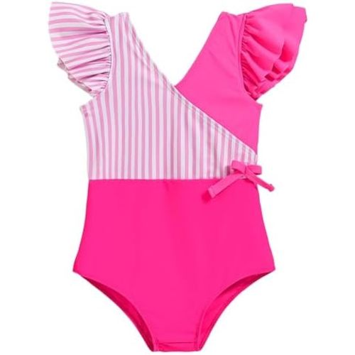 Mioglrie Toddler Baby Swimsuit Girl Bathing Suit Girl 2T 3T 4T 5T 6T Girls One Piece Swimsuits Color Block Swimwear