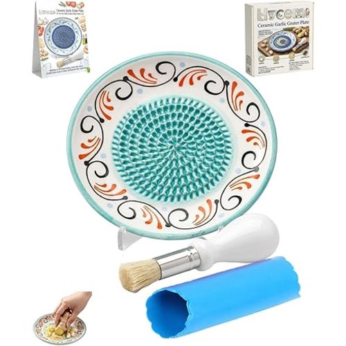 Ceramic Garlic Grater Plate Bowl for Food, Handheld Ginger Peeler Spanish Tomato Grater Dish Gradient Ginger Pottery Crusher Herb Stripper Porcelain Mincing Plate Grinder Kitchen Tool(#6)
