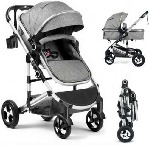 TODECARE 2-in-1 Convertible Baby Stroller with Reversible Seat, Adjustable Canopy and Storage, Dark Gray