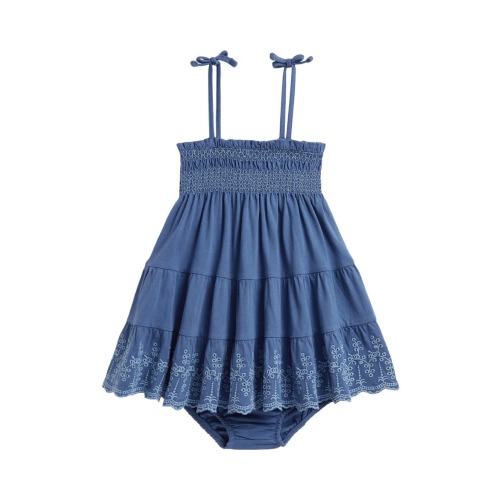 Embroidered Smocked Cotton Jersey Sundress with Bloomers, 12M