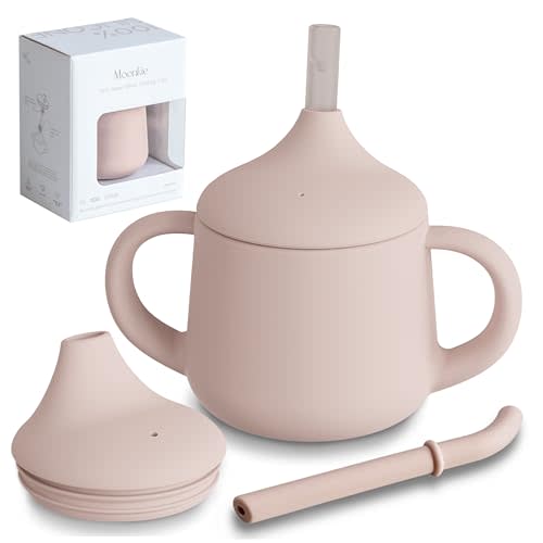 Moonkie Silicone Baby Sippy Cups | 3 Stages Training Cup Straw Cup for Infants Toddlers and Kid | 4 oz 1Pack