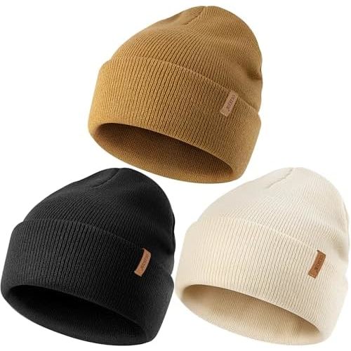 3 Pack Beanie for Men Women, Winter Double Layer Warm Hat Skull Cap