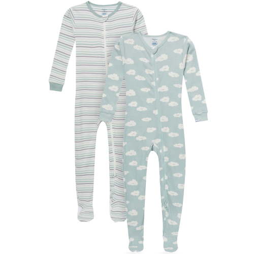 Gerber Baby and Toddler Neutral Tight Fitting Footed 2-Way Zipper Unionsuits, 2-Pack, Sizes 0/3 Months - 5T