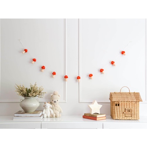 Mushroom nursery decor | Red cap mushroom garland felt | Red mushroom home decor | Boho mushroom decorations