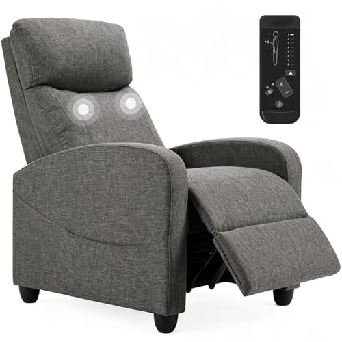Massage Recliner Chair, Recliner Sofa Fabric for Adults, Recliners Home Theater Seating with Lumbar Support, Reclining Sofa Chair for Living Room, Greige