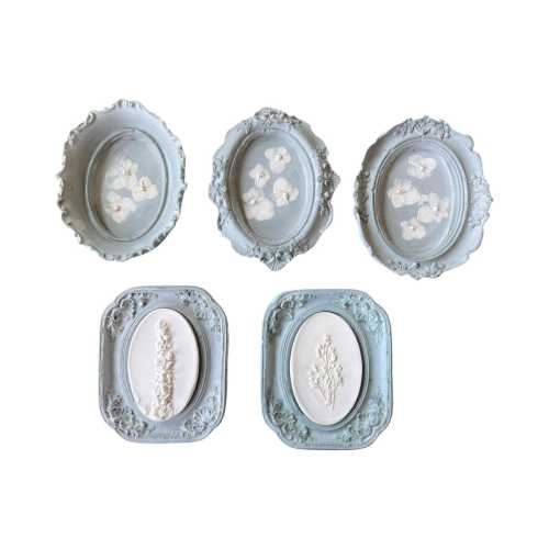 Antiqued Floral Plaster Frame: Miniature Blue & White Wall Decor