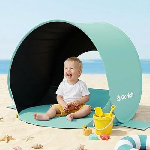 Gorich Pop Up Baby Beach Tent with UPF50+ UV Protection, Portable Toddler Sun Shelter with Mesh Ventilation, Lightweight & Foldable Play Shade Tent for Beach, Park & Backyard