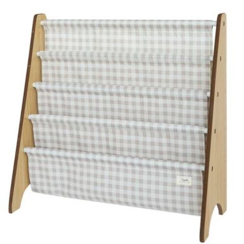 3 Sprouts Recycled Fabric Kids Bookcase, Toddler Bookshelf - Gingham Beige