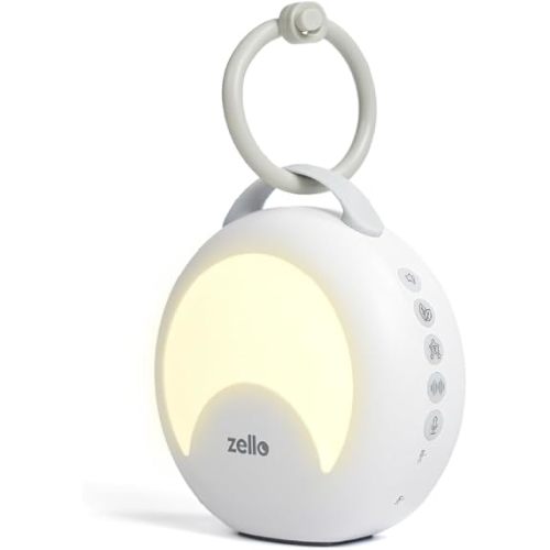 Zello | Portable White Noise Machine | 30 Soothing Sounds | 7 Colour Moon Nightlight | Sleep Timer | 20+ Hours Battery USB Recharge | Clips to Prams, Cots, Cribs | Baby Sleep Aid | Sleep Sound Machine