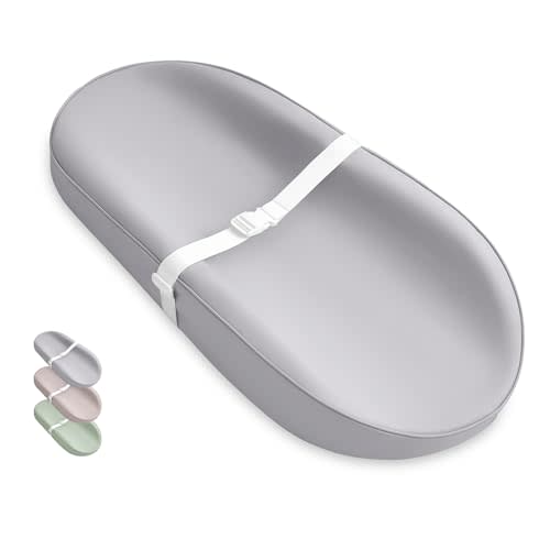 Blissful Diary Vegan Leather Baby Changing Pad with Waterproof & Wipe-Clean PU Cover, Avocado Size Cozy Diaper Changing Pad for Dresser and Table, Light Gray