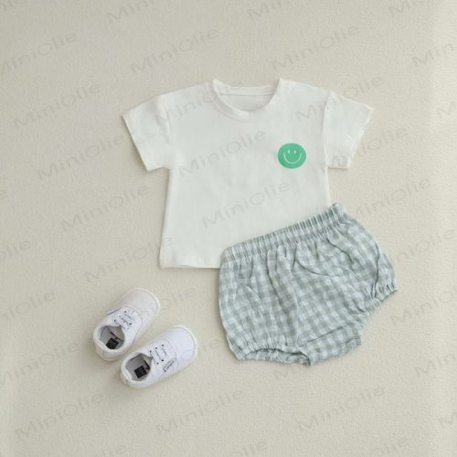 Baby Smile Tee & Plaid Shorts Set