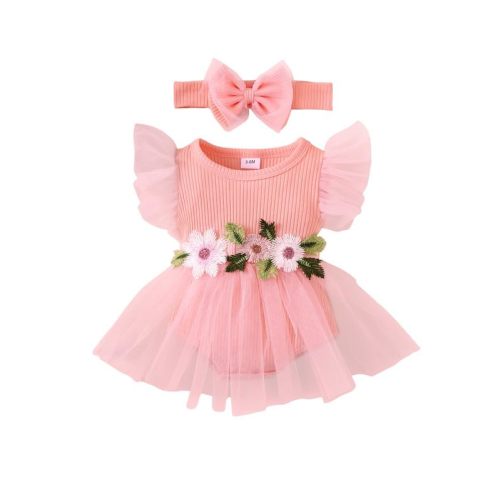 Newborn Baby Girl Summer Rompers Summer Dress Infant Ruffle Sleeveless Clothes with Headband 0-12 Months