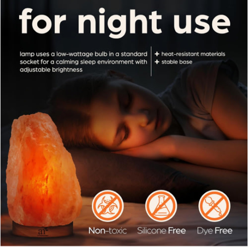 Artnaturals Himalayan Rock Salt Lamp - Natural Glow Night Light -Hand Carved Pink Crystal from Pure Salt - for Rest, Relaxation and Energy - Real Wooden Base (Pink)