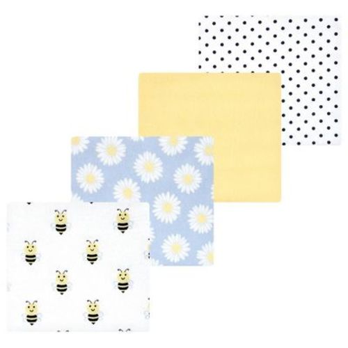Luvable Friends Hudson Baby Flannel Receiving Blankets 4pk, Yellow Daisy Bee