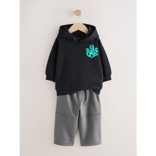 Black and Grey Printed Hoodie and Carpenter Joggers Set