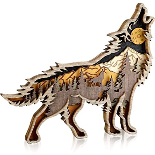 Honoson Forest Animal Rustic Wall Art Decor Wooden Farmhouse Wall Decoration Wooden Animal Decor Wood Forest and Mountain Ornaments for Cabin Bedroom Living Room Decor(Brown,Wolf Style)