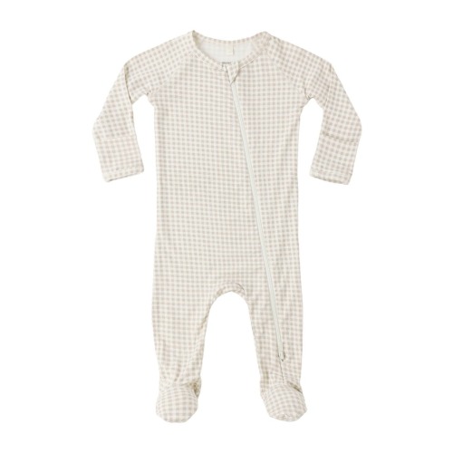 Oat Gingham Zip Footie
