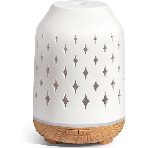 InnoGear Aromatherapy Diffuser, 150ml Ceramic Diffuser Ultrasonic Humidifier Cool Mist Essential Oil Diffusers for Home Air Diffuser with 2 Mist Modes Waterless Auto Off, White