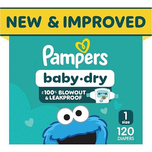 Pampers Baby Dry Ultra Cushiony Diapers, Size 1 (8-14 lbs), 120 Count, Up to 100% Leakproof (Packaging May Vary)