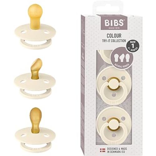 BIBS Pacifiers 0-6 Months | 3-Pack Soothers | BPA-Free Symmetrical Nipple | Made in Denmark | Ivory Try-It Collection (Ivory)