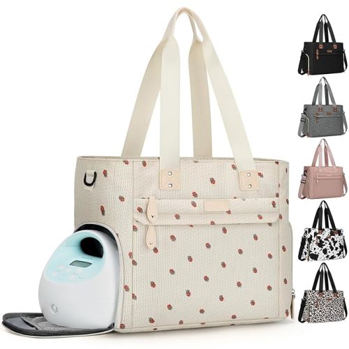 Pritent Large Travel Diaper Bag Tote with 14 Inch Laptop Sleeve, Breast Pump Bag for Mom and Dad, Mommy Maternity Travel Baby Bag for Boys and Girls, Strawberry