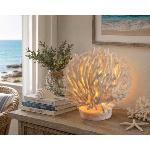 Coral Lamp, Nautical Coastal Decor, Gift for Homewarming, Beach House Ambient Lamp
