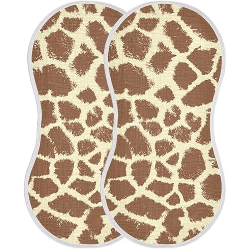 Muslin Burp Cloths for Baby Boys and Girls - 2-Pack Ultra Absorbent Giraffe Print Muslin Washcloths, Newborn Towel, Milk Spit Up Rags, Burp Cloth Bibs for Unisex, 22 x 11 Inch