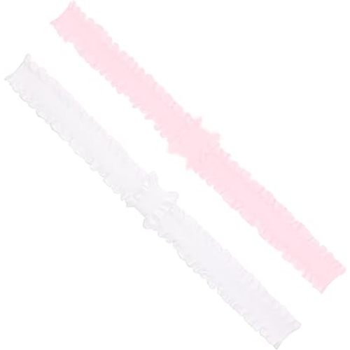 Wee Ones Baby Girls' Two Stretch Ruffle Edge Satin Add-A-Bow Baby Head Bands - White and Light Pink (6-24 months)