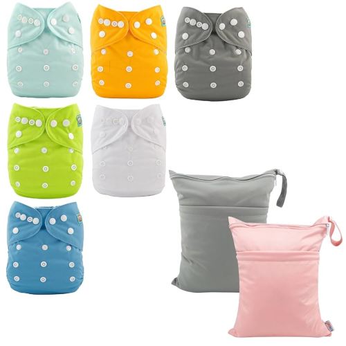 ALVABABY Baby Cloth Diapers 6 Pack with 12 Inserts with 2pcs Cloth Diaper Wet Dry Bags