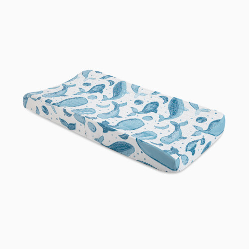Crane Baby Cotton Quilted Change Pad Cover - Caspian Whales