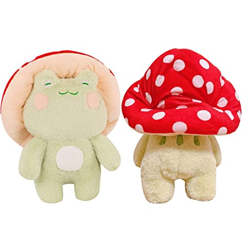 XSHYE Frog Plush 10" Cute Frog Mushroom Hat Stuffed Animals Kawaii Plush Toys Throw Pillow Home Room Decor Aesthetic Gift