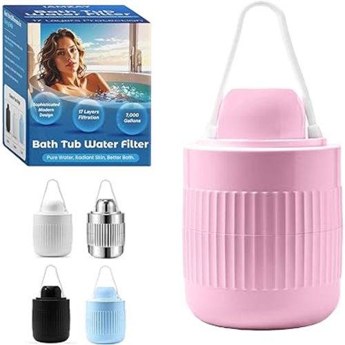 17-STAGE Bath Filter for Tub with Premium Design & Leak-Proof, 7000-Gallon Long-Life Cartridge with Vitamins C & E + Essential Minerals Removes Chlorine and Softens Hair, Skin & Nails | Patent Pending