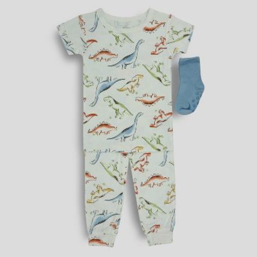 Milkberry Soft Bamboo Pajamas Infant Pajama Set Boys in White Colorful Dinosaurs Pattern - Size 12 Months