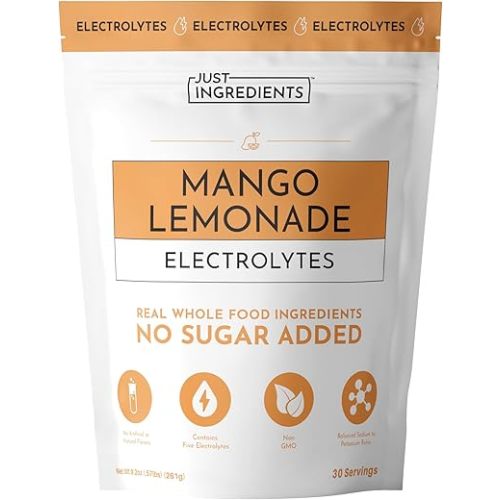 JUST INGREDIENTS Mango Lemonade Electrolyte Drink Mix - Coconut Water, Sea Salt, Trace Minerals - 30 Servings
