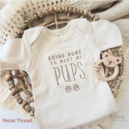 Embroidered Going Home to Meet My Pups Onesie® brand, New Best Friend Onesie, Personalized Dog Name Onesie, Dog Name Onesie, F45
