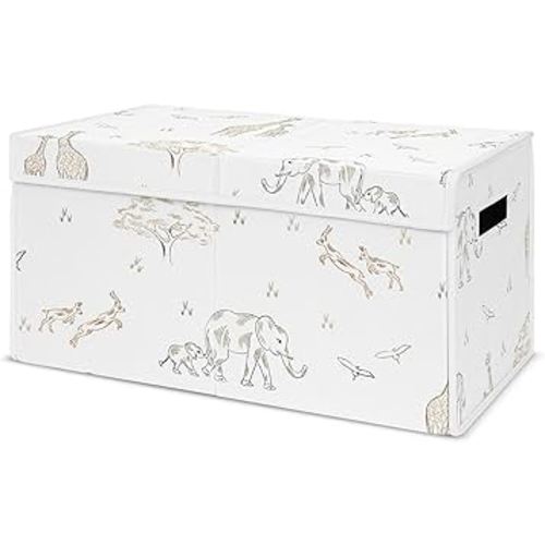 Sweet Jojo Designs Jungle Safari Animals Boy Girl Small Fabric Toy Bin Storage Box Chest Baby Nursery Kids Brown Taupe Black and White Gender Neutral Elephant Giraffe Wildlife Adventure Serengeti