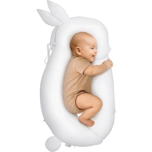 RaRas Side Snuggle® Tummy Time & Side Rest Body Cushion, Made in Korea, Breathable Bamboo Mesh Cover Set, Patented “Open” Design for Snuggle Without Trapping