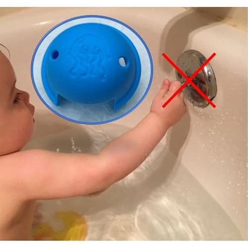 Bath Tub Overflow Drain Cover, Trip Lever Cover, Protects from Accidental Contact of Lever, Overflow Plate Cover, Use Lever While Installed, Durable, Soft, Kids Can't Pull Off, Easy Install (Blue)