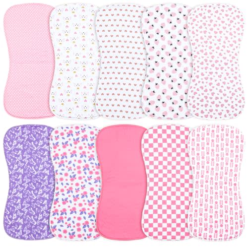 Benoxine 10-Pack Burp Cloths for Baby Boys and Girls - Organic Cotton Baby Burp Cloth,Baby Washcloths, Burp Rags, Large Neutral Burp Clothes for Newborn