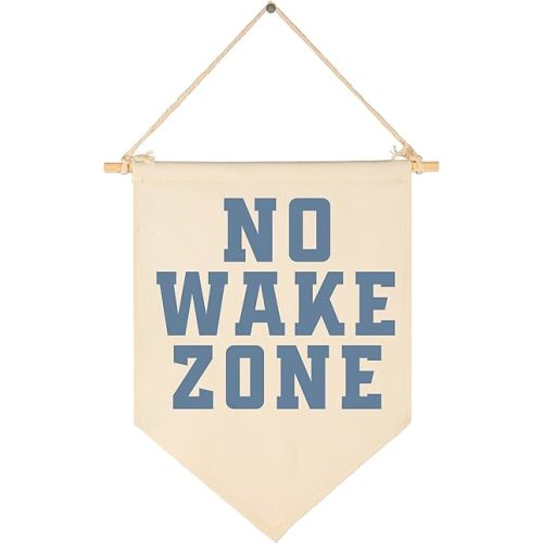 Coastal Beach Surf Canvas Banner Flag Sign Poster Wall Decor Gift for Boy Girl Kid Nursery Baby Room Bedroom Playroom Door-No Wake Zone-Lake House Nautical Summer Home Wall Pennant-Christmas Gift