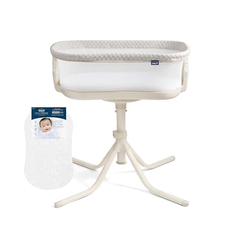 HALO BassiNest Swivel Sleeper 4.0 Air, Over-Bed Baby Bassinet with 360 Rotation, Breathable Mattress and Mesh Walls, Lowering Wall for Access, Oat