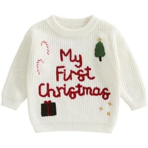 Infant Baby Girl Boy Christmas Knit Sweaters Long Sleeve Letter Embroidery Sweatshirt Newborn Fall Winter Clothes